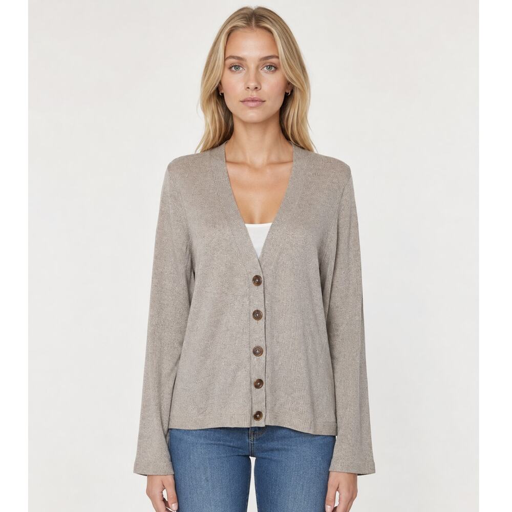 Banana Republic Silk Cotton Cashmere V Neck Button Cardigan Sweater Tan XL